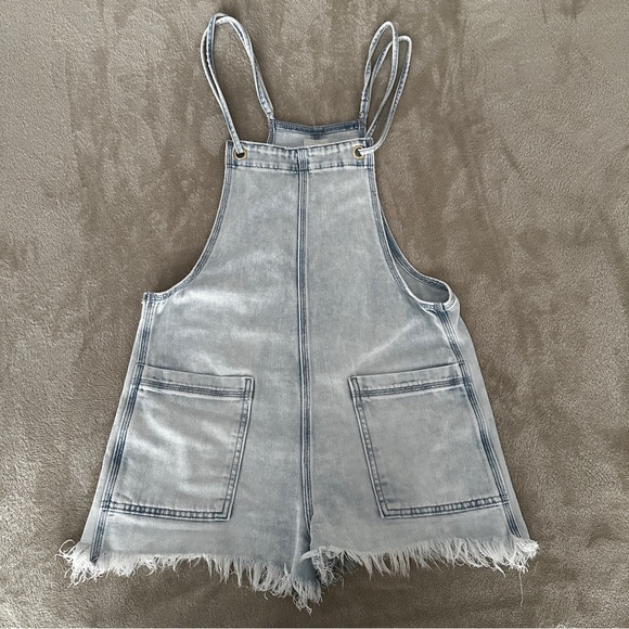 Set of 2 Bundle - Aerie Washed Black & Blue Double Strap Jean Short Overalls XS - Picture 6 of 8